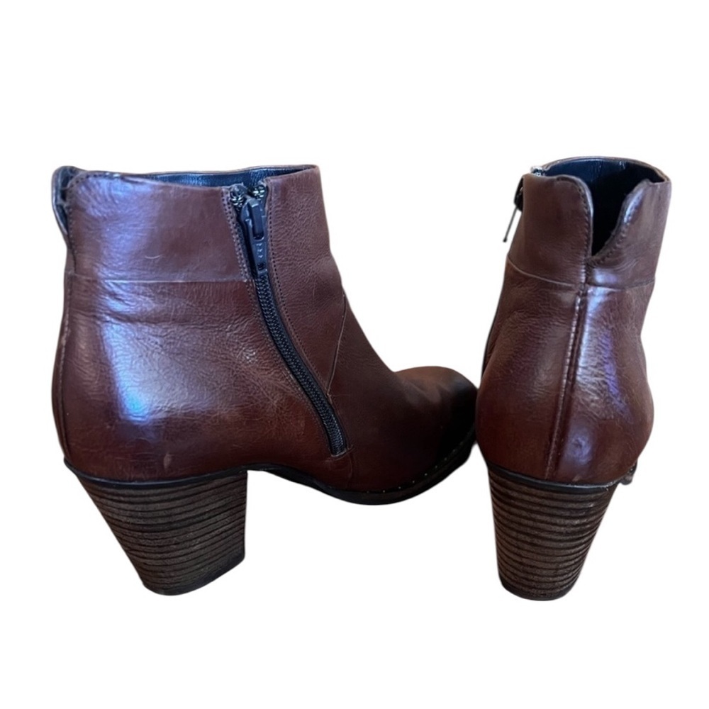 Paul Green 7 Brown Oiled Leather Ankle Boots Booties Stacked Heel Luxury Chic - Picture 5 of 12